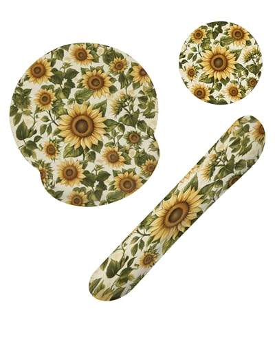 Vintage Sunflower Ergonomic Wrist Support Keyboard Mouse Wrist Rest Set, Computer Office Comfortable Wrist Rest for Mouse Easy Typing - color: Vintage Sunflower