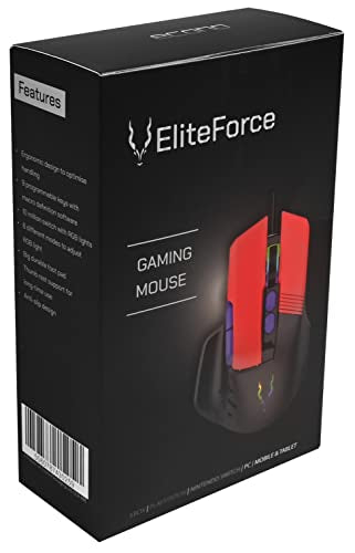 Econo EliteForce 9D Gaming Mouse Wired USB Gaming Mouse with Optical Mouse Switches 8 Programmable Buttons, Adjustable RGB Modes 12000 Dpi for PC/Mac/Laptop Gamer Polling Rate 1000Hz