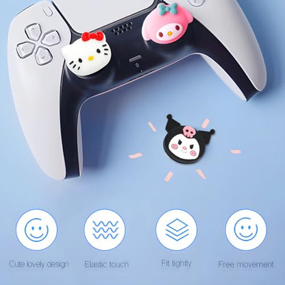 PERFECTSIGHT Cute Thumb Grip Caps for PS5 PS4 Xbox Series X/S Xbox One Switch PRO Controller Steam Deck 4PCS Soft Rubber 3D Thumbsticks Button Joystick Cover Set, Rabbit+Kitty+Dog - color: Multicoloured Sanlio