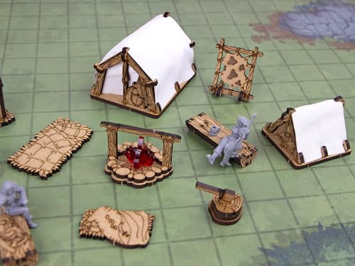 Adventurers Camp D&D Terrain, Furniture Scatter Terrain for 25mm 32mm 28mm Miniatures, DND Accessories for Dungeons & Dragons, Pathfinder, Warhammer, Wargaming Tabletop Battle Mat