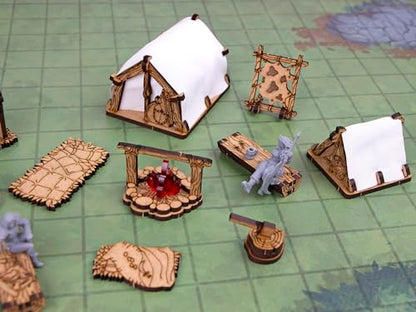 Adventurers Camp D&D Terrain, Furniture Scatter Terrain for 25mm 32mm 28mm Miniatures, DND Accessories for Dungeons & Dragons, Pathfinder, Warhammer, Wargaming Tabletop Battle Mat