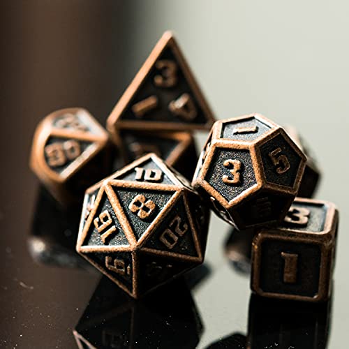 UDIXI 10mm Mini Metal DND Dice Set, Small Metal Dice for D&D (Copper) | 7-Pieces, Lightweight, Velvet Drawstring Bag, for Dungeons and Dragons Role Playing Games Tabletop Games - color: Mini-copper(10mm)