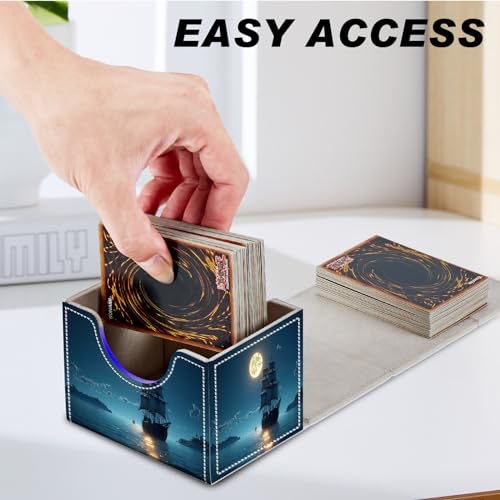 DEGDFSGR for TCG MTG Card Game Storage Box Organizer Trading Card Case Commander Deck Box Magnetic Closure Creative Pattern Up to 200 Cards, Moon Ship Blue Sea - color: Moon Ship Blue Sea