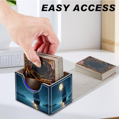 DEGDFSGR for TCG MTG Card Game Storage Box Organizer Trading Card Case Commander Deck Box Magnetic Closure Creative Pattern Up to 200 Cards, Moon Ship Blue Sea - color: Moon Ship Blue Sea