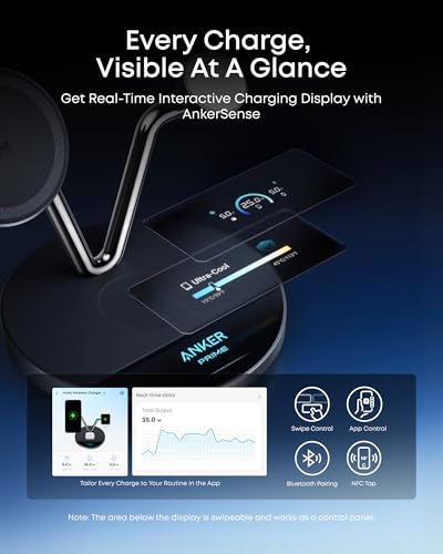 Anker Prime 3-in-1 Qi2.2 MagSafe Compatible 25W Wireless Charging Station | Smart Display with TEC Active Cooling, for iPhone 17, Apple Watch, AirPods Pro, and More (Adapter Included) - color: Phantom Gray