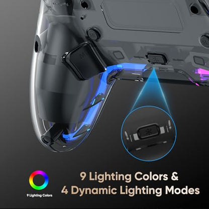 BETMI Wireless Controller for PS5, Pro/Slim/MAC/Steam Deck/PC, Hall Effect Joysticks,Dual Vibration, Marco/Turbo, 3.5mm Audio Jack, 6-Axis Gyro, Mute, Bluetooth LED Gamepad with Speaker(9 Colors Single & Dual-Color LED, L Pink R Cyan, Transparent)
