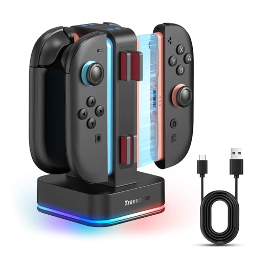 TRANSNOVO Charging Dock for Nintendo Switch 2 JoyCon, 4-Slot Dual-Side Magnetic Joy-Cons Charger, Patented 8-Slot Game Card Storage, 9-RGB Mode, Circuit Protection, Multiplayer Switch 2 Accessories - size: Square
