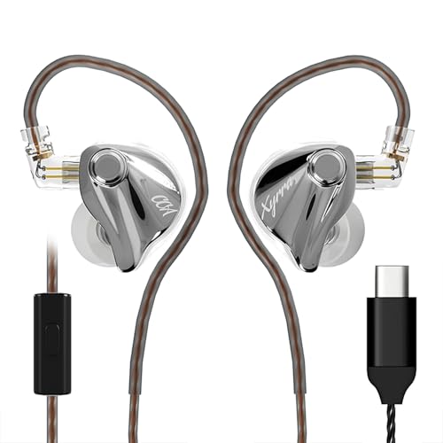 CCA Xyrra Dual Driver in-Ear Monitor Headphones,1DD+1BD HiFi IEM Earphones,Wired Gaming Earbuds for Gamers Musicians - color: Silver, style: With Mic,USB-C