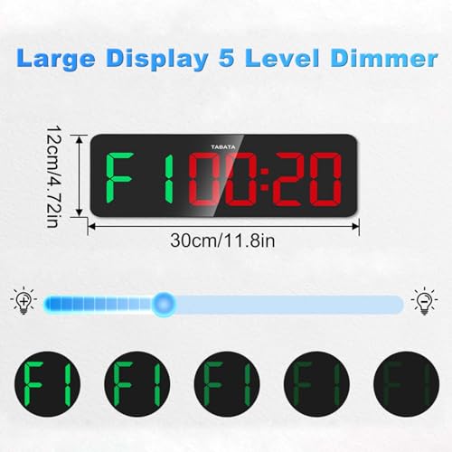 Gym Clock Timer for Tabata, FGB & EMOM, Large LED Workout Clock with Remote Control, 10 Custom Interval Modes, 120dB Buzzer, Fitness Digital Timer for Home Gym, HIIT, CrossFit, Boxing, Yoga, Garage | 12-inch LED display and bold oversized numbers