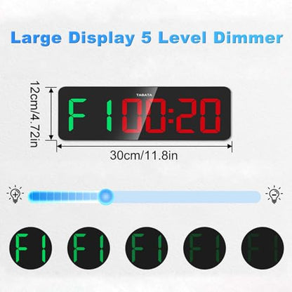 Gym Clock Timer for Tabata, FGB & EMOM, Large LED Workout Clock with Remote Control, 10 Custom Interval Modes, 120dB Buzzer, Fitness Digital Timer for Home Gym, HIIT, CrossFit, Boxing, Yoga, Garage | 12-inch LED display and bold oversized numbers