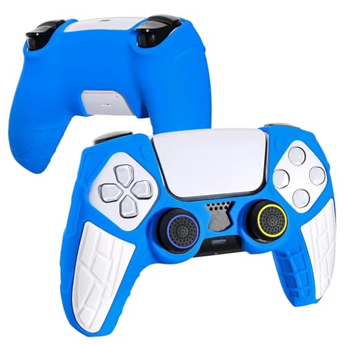 DLseego Protective Cover for PS5 Controller, Soft Silicone Ergonomic Anti-Slip Controller Case Skin with 4 PCS Thumb Stick Grip Caps - Blue - color: Blue