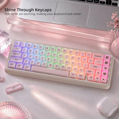 Womier Low Profile Keycaps, Jelly Pink Keycaps, Shine Through Key caps | 127 Keys Custom Keycaps for Mechanical Keyboard 60% 65% 75% 80% 100% Cherry Gateron MX Switches - color: A-Pink