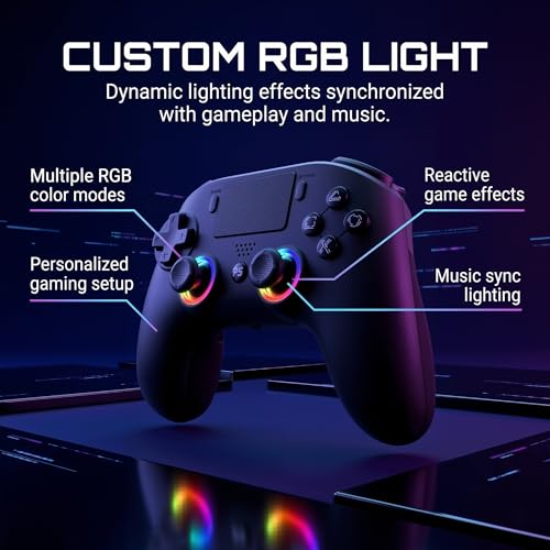 SYRIXAS Wireless Controller Compatible with PS5, Hall Effect Joysticks, RGB Light Bar, Dual Vibration, Motion Sensor, Turbo Function, Bluetooth Gamepad for PS5, PC iOS Android with Audio Jack and Remap Buttons