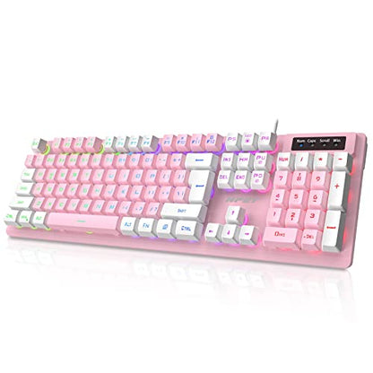 NPET K10 Wired Gaming Keyboard, RGB Backlit, Spill-Resistant Design, Multimedia Keys, Quiet Silent USB Membrane Keyboard for Desktop, Computer, PC（Lotus）