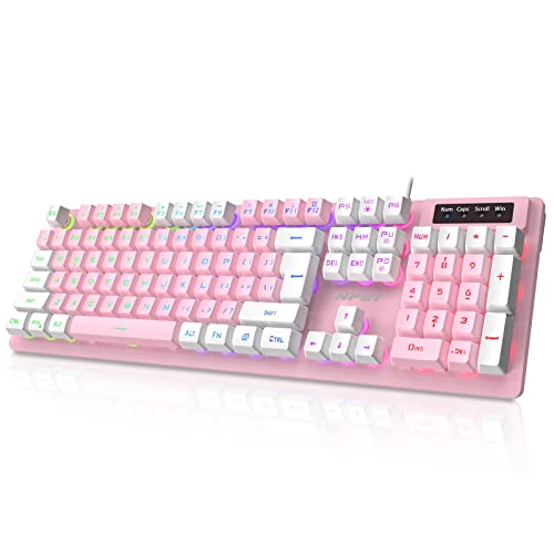 NPET K10 Wired Gaming Keyboard, RGB Backlit, Spill-Resistant Design, Multimedia Keys, Quiet Silent USB Membrane Keyboard for Desktop, Computer, PC（Lotus）