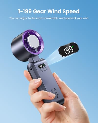 Handheld Portable Turbo Fan with Ice Cooler, Speed (1-199) Rechargeable Personal Fan[20000 RPM] Small Pocket Fans for Travel/Outdoor/Home/Office, Purple - color: Grey Purple