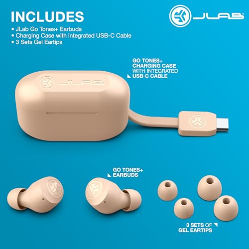 JLab Go Air Pop+ Tones True Wireless Earbuds, in Ear Headphones, Bluetooth Earphones, 35H Playtime Ear Buds, Bluetooth Earbuds with Microphone, USB-C Charging Case, Dual Connect, EQ3 Sound, (474 C) - color: F-474 C, style: Tones+