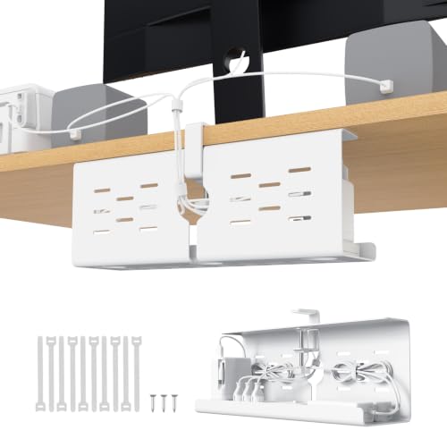 KEEGH 16'' Under Desk Cable Management Tray, No Drill Clamp Mount, Sturdy Metal Cable Tray for Power Strip, Cord Management Tray for Home Office, Gaming Desk, Standing Desk, White, 1 Pack - color: White, size: 1 Pack