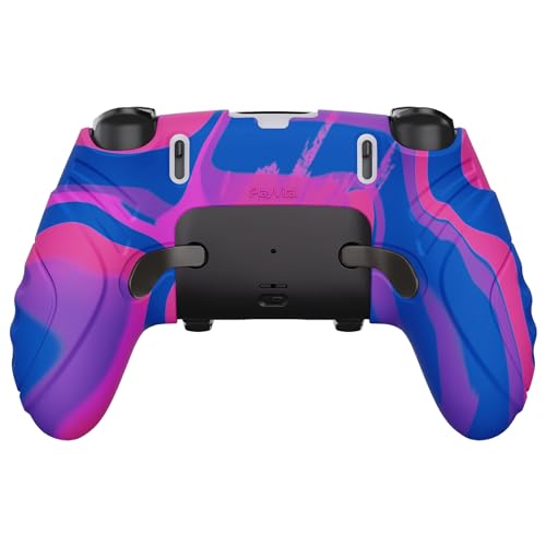 PlayVital Guardian Edition Anti-Slip Ergonomic Silicone Cover Case for ps5 Edge Controller, Soft Rubber Protector Skin for ps5 Edge Wireless Controller with Thumb Grip Caps - Pink & Purple & Blue - color: Pink & Purple & Blue