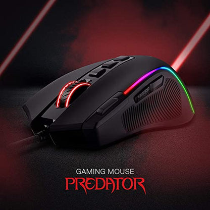 Redragon M612 유선 RGB 광학 게이밍 마우스 8000 DPI 리매핑 키 | 안정적인 지연 없는 연결, 키바인딩 매크로 재정의, 진동 백라이트, 인체 공학적 그립 바디 편안함 - color: 블랙., style: 유선