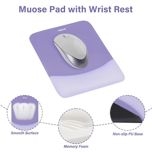 MOSISO Wrist Rest Support Mouse Pad & Keyboard Set, Purple | Rectangular Ergonomic Mousepad, Non-Slip Base, Home/Office Pain Relief & Easy Typing, Neoprene Cloth & Raised Silicone Lining - color: Purple