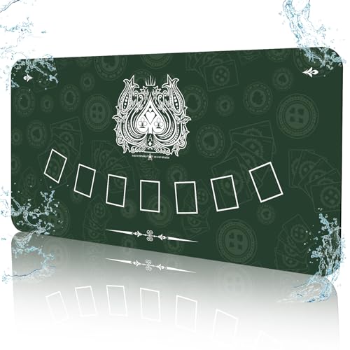 70 x 35 Inch Poker Mat for Table, Texas Hold'em Poker Table Top Mat with Carrying Bag, Waterproof Anti-Slip Rubber Blackjack Mat for Home Game Nights Up to 8 Players - color: Dark Green-blackjack