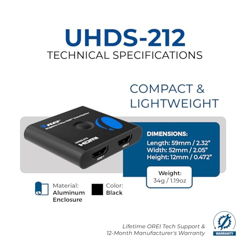 OREI 8K Bi-Directional HDMI Switch 2x1/1x2 – 8K@60Hz, 4K@60Hz, 40Gbps, HDCP 2.3, HDR10+, Dolby Vision (UHDS-212) | OREI 8K Bi-Directional HDMI Switch 2x1/1x2 – 8K@60Hz, 4K@60Hz, 40Gbps, HDCP 2.3, HDR10+, Dolby Vision