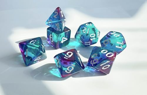 Transparent Blue DND Dice Set of 7pcs (Clear Purple-Blue) | Acrylic Polyhedral Dice Set for D&D, TTRPGs, Dungeons and Dragons, Role Playing Games – D20 System Games - color: Clear Purple-blue