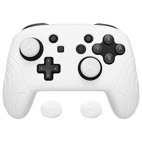 PlayVital Samurai Edition Ergonomic Silicone Skin Protective Case for Nintendo Switch Pro Controller, Soft Anti-slip Controller Grip Protector for Nintendo Switch Pro with Thumb Grip Caps - White - color: White
