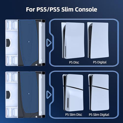 JOYTORN PS5 Vertical Stand with Cooling Fan and Dual Controller Charger Station for PlayStation 5/Slim Console, PS-5 Accessories with Headset Hooker,14 Game Rack Storage, Media Remote Organizer