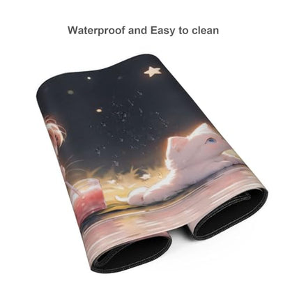 XXL Gaming Mouse Pad 35.4x15.7 inch, Kawaii Juice Cat Anime Theme Desk Mat, Pink Cute Girly Scene Large Mousepad,Fantasy Artistic Keyboard Mouse Mat (Juice Meow) - color: Juice meow