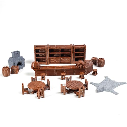 Tavern Bar Furniture Set, D&D Terrain, 3D Printed Tabletop RPG Scenery and Wargame Terrain 28mm Dungeon Miniatures