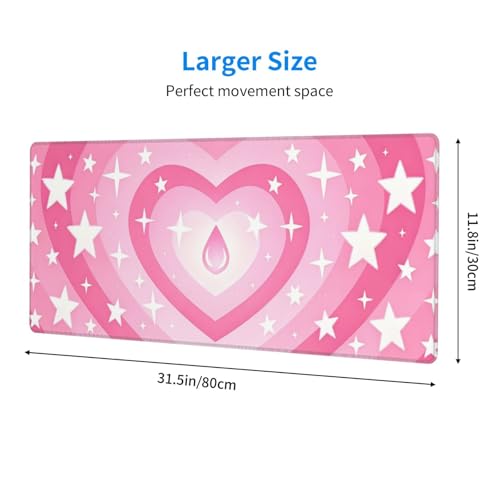 Gaming Mouse Pad, Large Pink Heart Mousepad Laptop, Extended Mouse Mat, Long XL Waterproof Keyboard Pads, Big Non-Slip Mousepads for Game Office Home, 31.5 x 11.8 in - color: Pink Heart