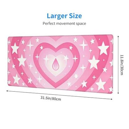 Gaming Mouse Pad, Large Pink Heart Mousepad Laptop, Extended Mouse Mat, Long XL Waterproof Keyboard Pads, Big Non-Slip Mousepads for Game Office Home, 31.5 x 11.8 in - color: Pink Heart
