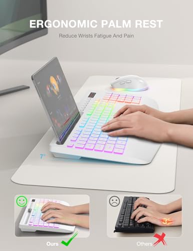 Wireless Keyboard and Mouse Combo - 9 Backlit Effects, RGB, 2.4Ghz | Ergonomic Wrist Rest, Phone Holder, Rechargeable, Full Size, KM22 MAX Silent Set for Computer, Laptop, Mac, Windows (White) - color: Cloudy White
