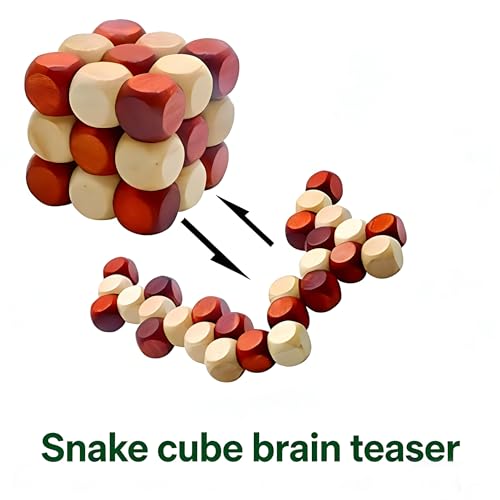 MAGIKON Brain Teaser Cube Puzzle Toy, Snake Cube Wooden 3D Puzzle | Wood, two-tone colors, snake cube design, smooth gliding, logic puzzle, for kids adults, spatial awareness toy