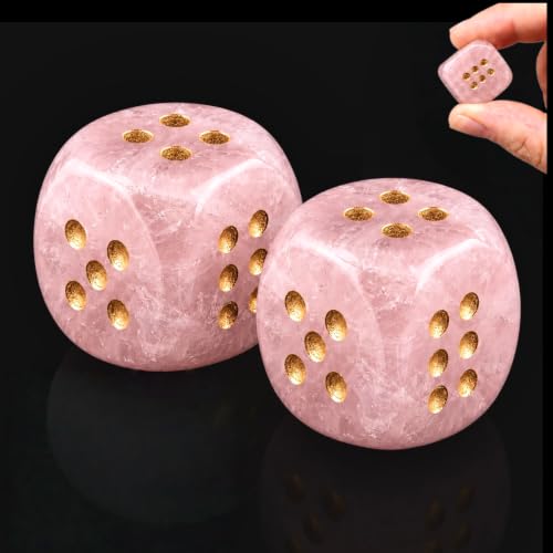 2PCS Natural Gemstone Dice, 16mm Crystal D6 Mahjong Dice Set Stone Dice for Games, Accessories, Tabletop Board Games, Casino Games, Craps, DIY Crafts, Spiritual Decor and Home Decor（Rose Quartz）