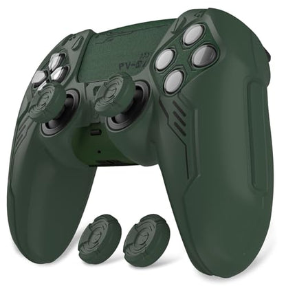 PlayVital Mecha Edition Silicone Cover Compatible with ps5 Controller with 2 Joystick Caps and 6 Stickers, Shockproof Non-Slip Grip Protector Accessories, Fits for ps5 Charging Station - Racing Green - color: Racing Green