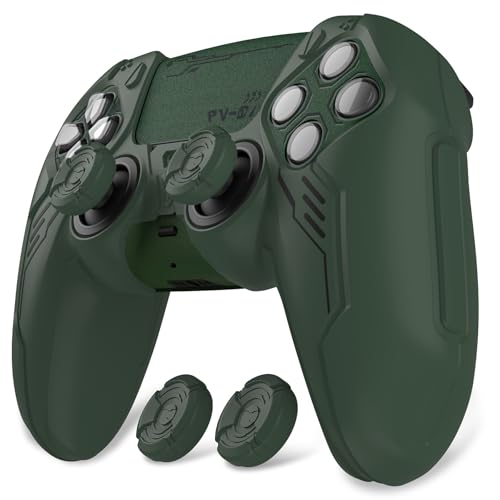 PlayVital Mecha Edition Silicone Cover Compatible with ps5 Controller with 2 Joystick Caps and 6 Stickers, Shockproof Non-Slip Grip Protector Accessories, Fits for ps5 Charging Station - Racing Green - color: Racing Green