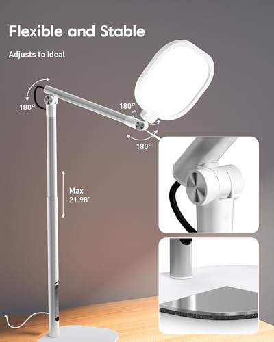 LitONES Tall LED Desk Lamps with Base, Edge-Lit Eye-Care, 50 Light Modes | 40" Height, Dimmable & Flexible, CRI>97.8, Memory and Timer Func, Stable Mental Base for Home Office, Video Calls & Drafting - size: White 1 Pack