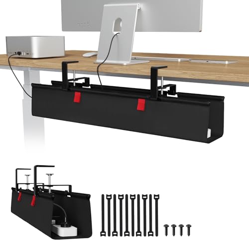 Univivi No Drill Under Desk Cable Management Tray, 28" Cord Organizer for Table, Clamp/Screw Mount Desk Cable Management, Premium Fabric Cable Management Tray for Office, Home - color: Black, size: 28"L x 5.5"W