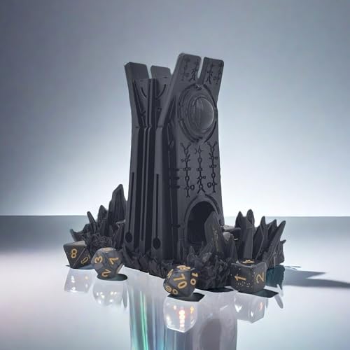 Retro Planet Dice Tower DND Dice Rolling Tower Dice Tower Dungeons and Dragons Dice Jail D&D Accessories (Random 7PCS D20 Dice Set Included) Black - color: Black