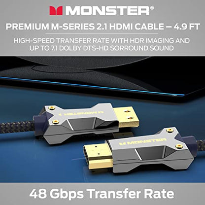 Monster M3000 Ultra High Speed HDMI Cable 4.9 ft, 8K 60Hz, 48 Gbps, HDR, ARC/eARC, 7.1 Audio, Braided Duraflex Jacket, Gold Plated Connectors, HDMI Cable for TV, Gaming, Monitor, Soundbar