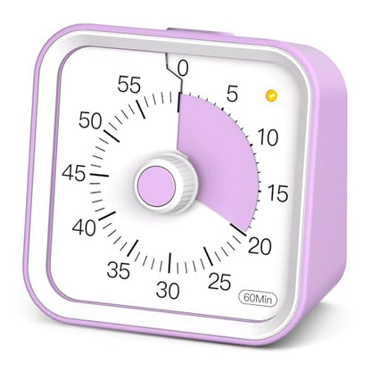 Visual Timer for Kids, Cute Timer with Pause Function, Purple | Time Management for Classroom, ADHD, Kitchen, Toddlers, Study, Alarm 3 Volume Levels, Light Indicator, Easy to Use - color: Purple