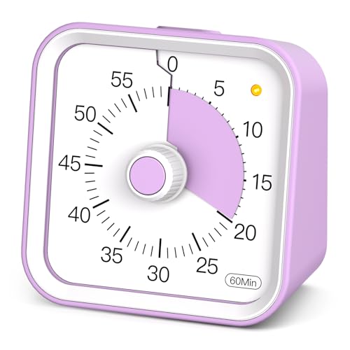 Visual Timer for Kids, Cute Timer with Pause Function, Purple | Time Management for Classroom, ADHD, Kitchen, Toddlers, Study, Alarm 3 Volume Levels, Light Indicator, Easy to Use - color: Purple