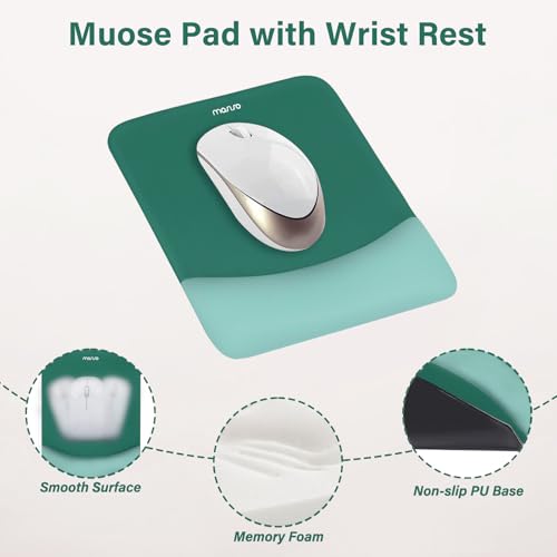 MOSISO Wrist Rest Support Mouse Pad & Keyboard Set, Peacock Green | Rectangular Ergonomic Mousepad, Non-Slip Base, Home/Office Pain Relief & Easy Typing, Neoprene Cloth & Raised Silicone Lining - color: Peacock Green