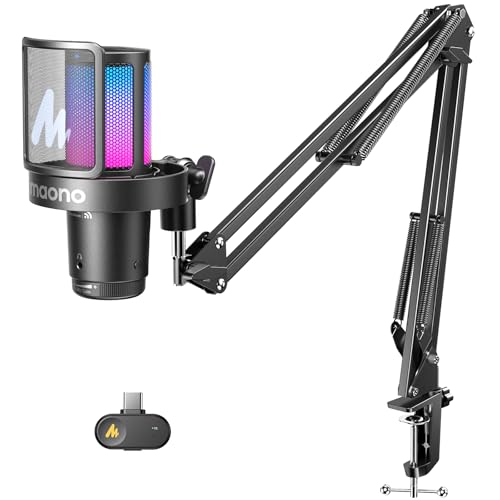MAONO DGM20W Wireless Gaming Microphone for PC, Condenser USB Mic with Boom Arm for Streaming, Touch Noise Cancellation, Quick Mute,Gain Control,RGB, Computer Boom Mic for PS5 Twitch Discord, Black - color: Black