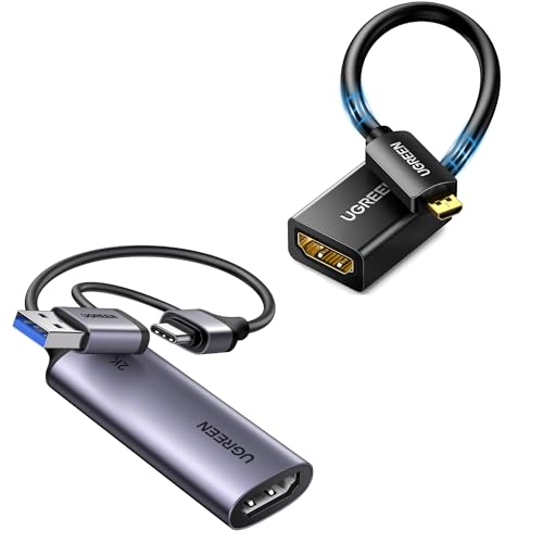 UGREEN 2K@30Hz Video Capture Card USB 3.0 for Gaming Bundle with Micro HDMI to HDMI Cable for Camera