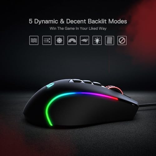 Redragon M612 Wired RGB Optical Gaming Mouse 8000 DPI Remapping Keys | Stable Lag-Free Connection, Redefine Keybinding Macro, Vibing Backlight, Ergonomic Grip Body Comfort - color: Black, style: Wired