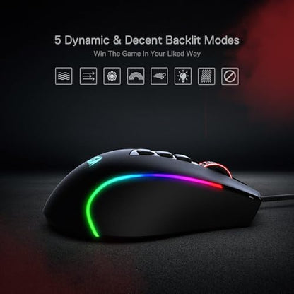 Redragon M612 Wired RGB Optical Gaming Mouse 8000 DPI Remapping Keys | Stable Lag-Free Connection, Redefine Keybinding Macro, Vibing Backlight, Ergonomic Grip Body Comfort - color: Black, style: Wired